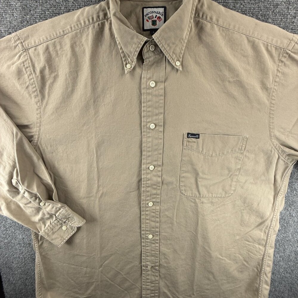 Faconnable Cotton Large Button-Down Beige Long Sl… - image 1
